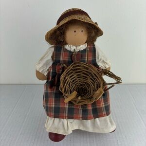 Lizzie High-Wood Plaid Dress Basketmaker Doll with Straw Hat